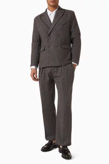 Double-breasted Pinstripe Suit Blazer in Wool-blend