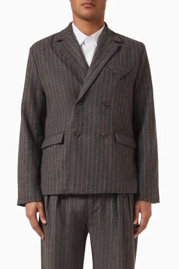 Double-breasted Pinstripe Suit Blazer in Wool-blend
