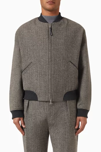 Leandro Herringbone Bomber Jacket in Wool