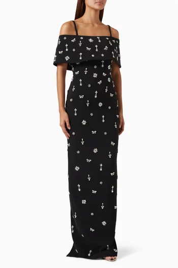 Off-the-shoulder Floral Embellished Gown