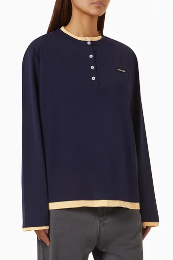 Contrast-trim Henley T-shirt in Jersey