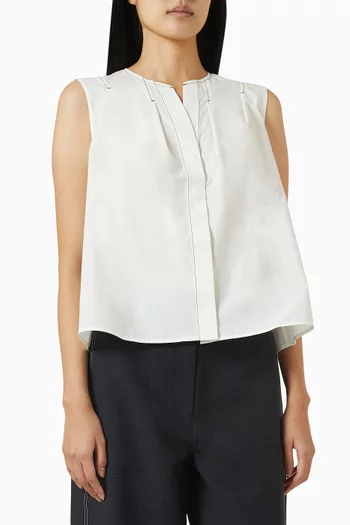 Pleated Sleeveless Top in Pima Cotton