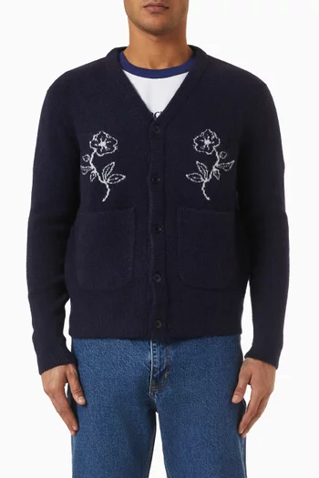 Gibson White Glove Jacquard Cardigan in Mohair-blend