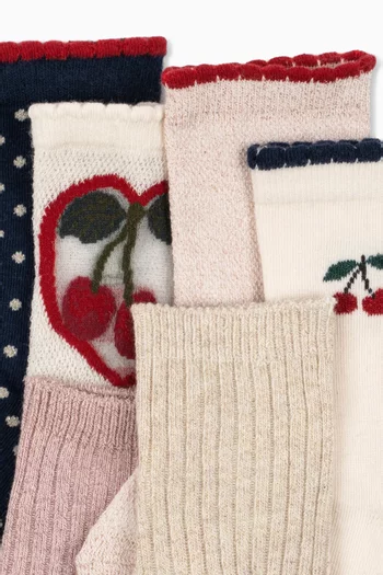 Cherry Socks in Cotton-blend, Pack of 6