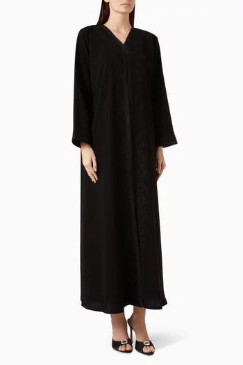 Cord-embellished Abaya in Crepe