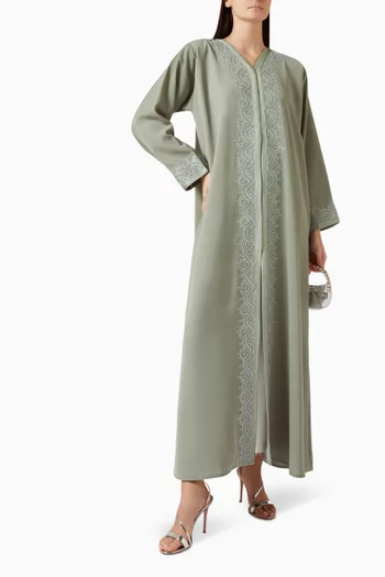 Cord-embellished Abaya in Crepe