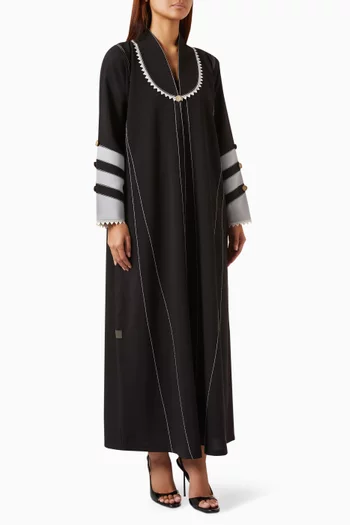 Shawl Lapel Abaya in Mixed Linen