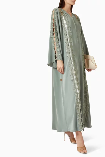 Lace-trim Abaya in Nada