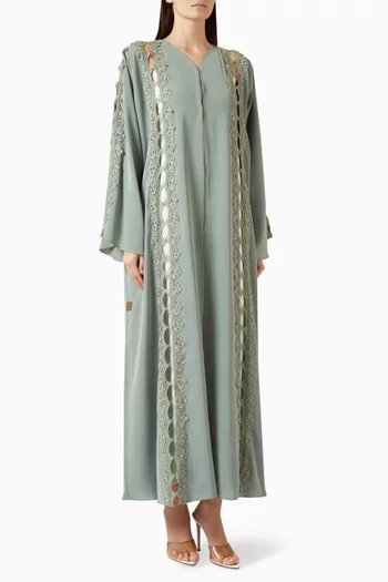 Lace-trim Abaya in Nada