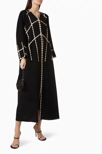 Contrast-chain Laser-cut Abaya in Crepe