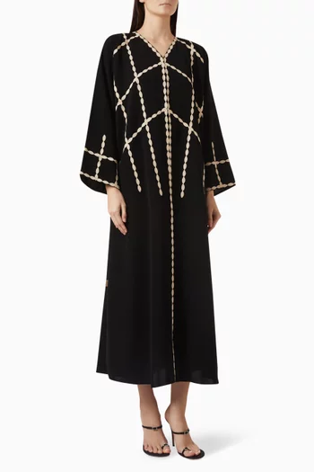 Contrast-chain Laser-cut Abaya in Crepe