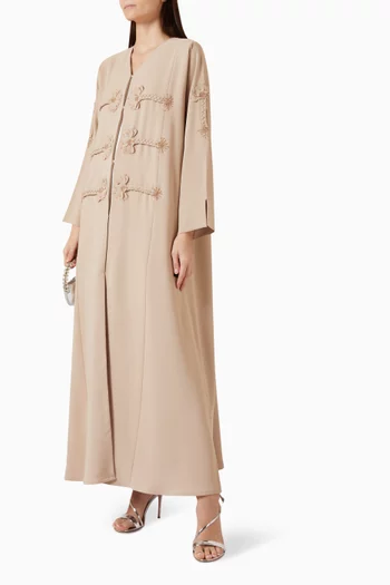 Flower-embellished Abaya in Crepe