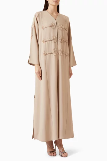 Flower-embellished Abaya in Crepe