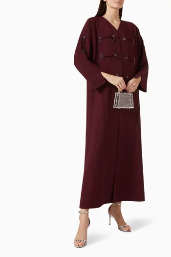Flower-embellished Abaya in Crepe
