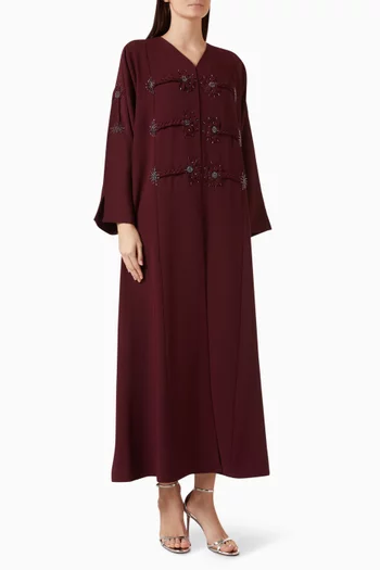 Flower-embellished Abaya in Crepe
