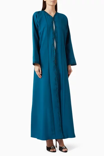 Cord-embroidered Abaya in Crepe