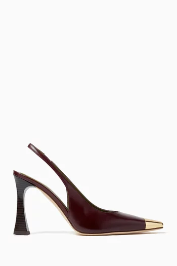 PILAR NAPPA SLING BACK PUMPS WITH HIGH HEEL STILETTO IN LEATHER WITH GOLD POINTED TOE TIP:BURGUNDY:39|220157031