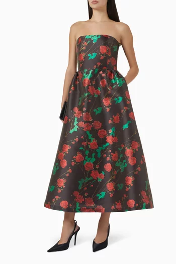 فستان ديتي مزين بنقشة مزيج حرير