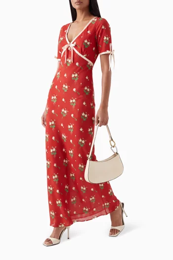 Maya Rose-print Dress in Silk