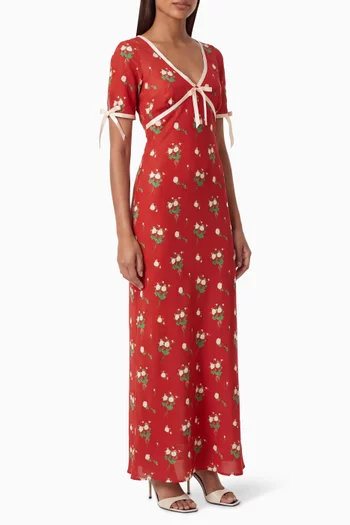 Maya Rose-print Dress in Silk