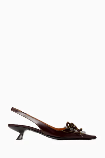Lace-up Slingback Pumps in Leather