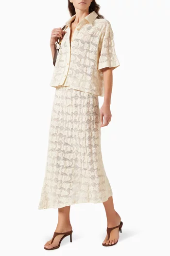 Finny Embroidered Skirt in Cotton-linen