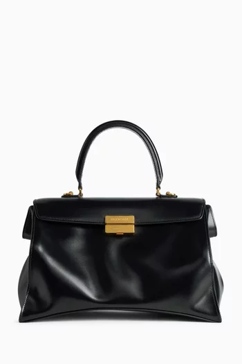 Medium Hourglass Avenue Top Handle Bag in Shiny Box Calfskin