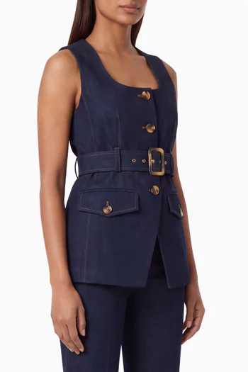 Becker Belted Vest in Denim