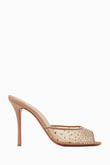 حذاء مي دولي مفتوح من الخلف بكعب 100 مم قماش شبكي مرصع بالكريستال