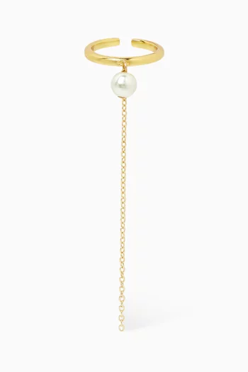 Lune Pearl Adjustable Ring in Gold-plated Sterling Silver