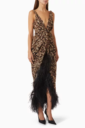 Wye Feather-trim Dress in Chiffon