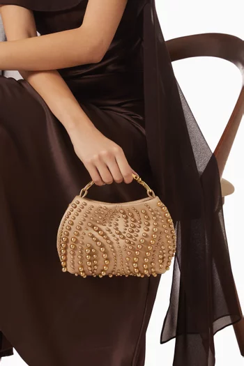 Mini Pearl Stud Duo Top-handle Bag in Satin
