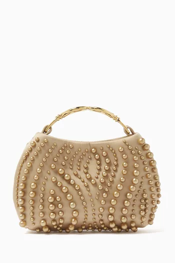 Mini Pearl Stud Duo Top-handle Bag in Satin