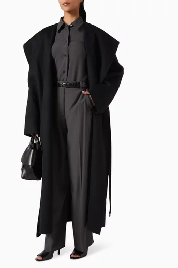 Hoodie Belted Coat in Wool