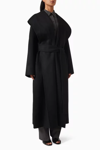 Hoodie Belted Coat in Wool