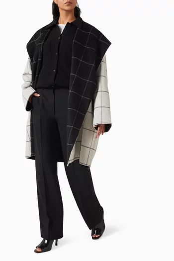 Windowpane Hoodie Coat in Wool