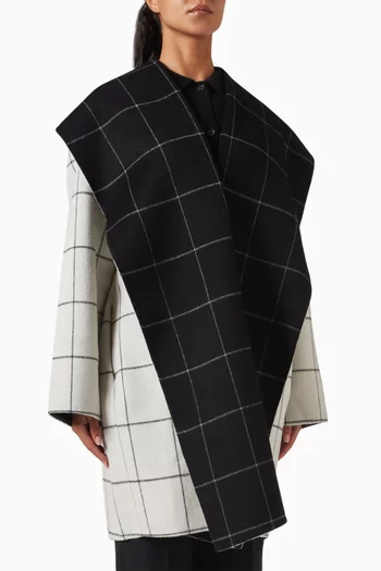 Windowpane Hoodie Coat in Wool