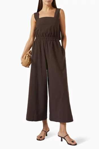 Open-back Jumpsuit in Seersucker
