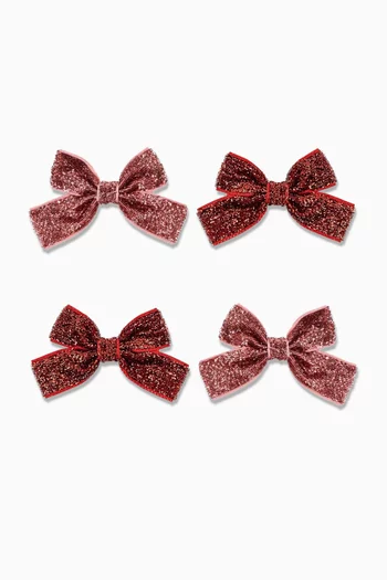 Glitter Bow Hair Clips, Set of 4