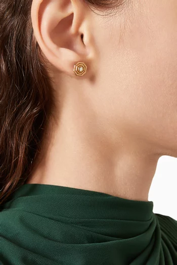 Barq Madar Diamond Stud Earrings in 18kt Yellow Gold