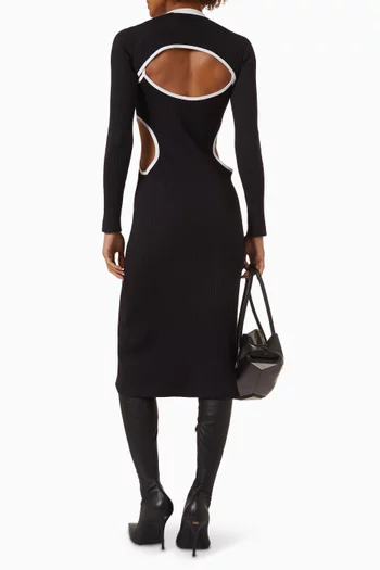 Moon Logo Cutout Dress in Ribbed Jersey