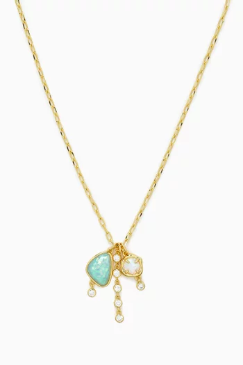 Multi-stone Charm Pendant Necklace in Gold-tone Metal