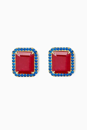 Emerald-cut Ruby Stud Earrings in 18kt Yellow Gold