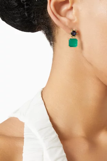 Sapphire & Emerald Dangling Earrings in 18kt Yellow Gold