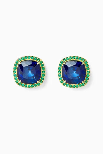 Cushion-cut Sapphire Stud Earrings in 18kt Yellow Gold