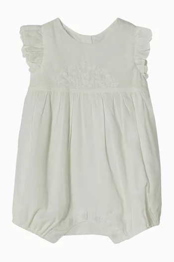 Embroidered Romper in Linen-blend