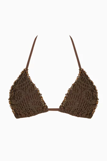 Gaia Embellished Bikini Top in Mesh
