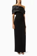 Buy Solace London Black Alexis Off-shoulder Maxi Dress in Twill & Woven ...