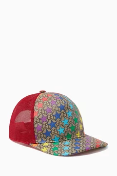 Buy Gucci Red GG Rainbow Star Baseball Cap For Girls Online  display picture 1