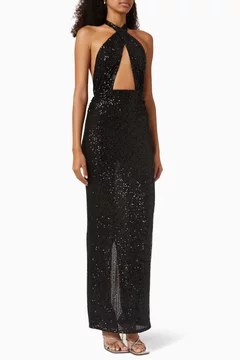 Buy Ronny Kobo Silver Zack Halterneck Dress in Sequin For Women Online |  Ounass Saudi